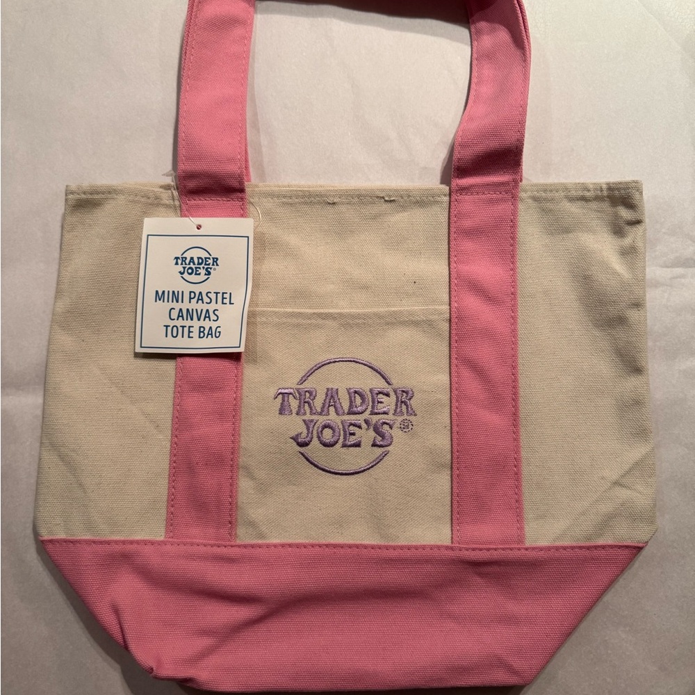 Trader Joe’s Mini Pastel Canvas Tote *Pink* NWT Free Gift